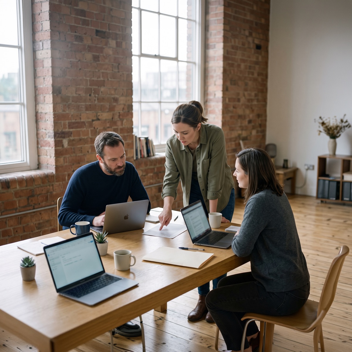 A diverse group collaborating around a table during a workshop
